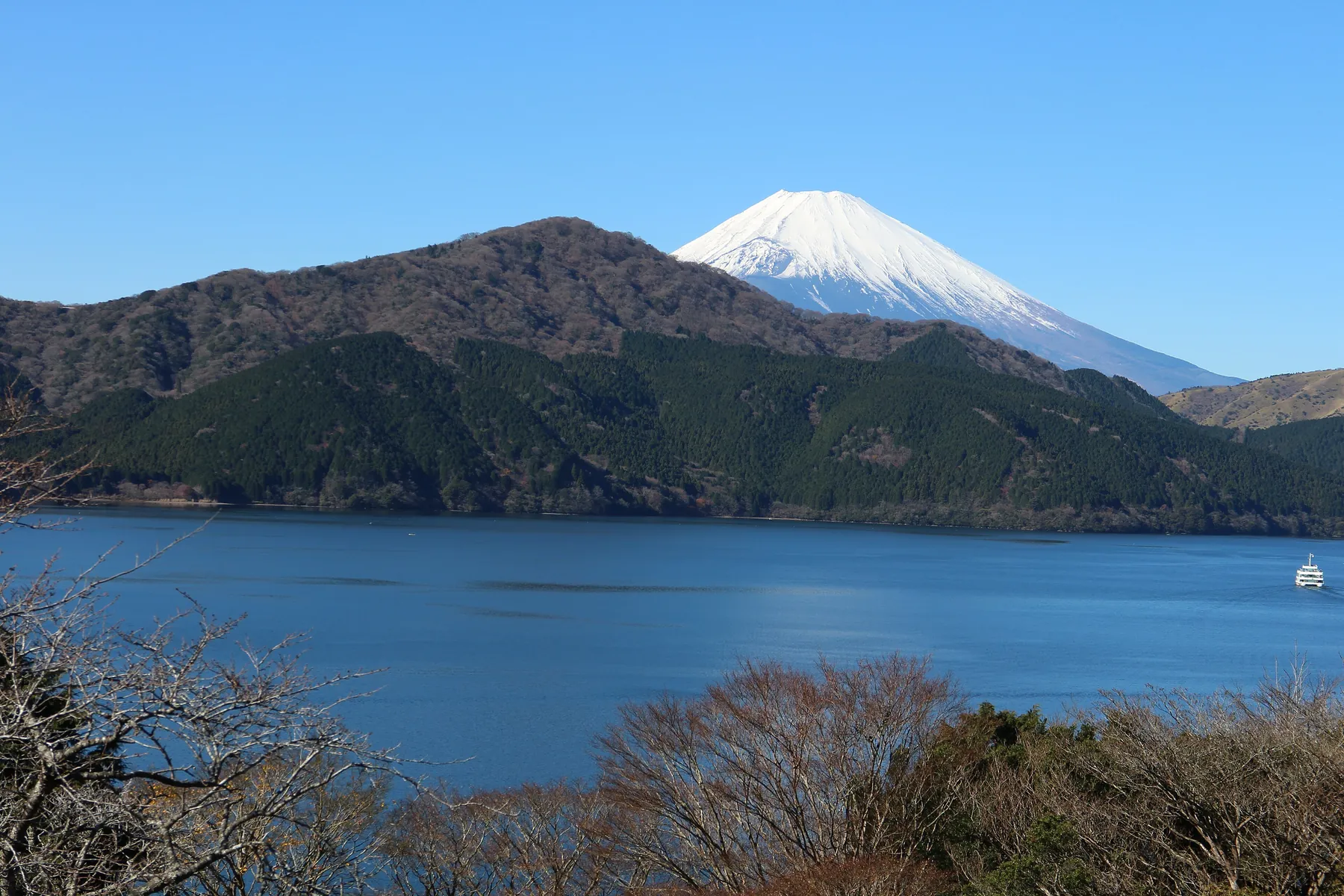 Mount Fuji seen across Lake Ashi in Hakone, Japan